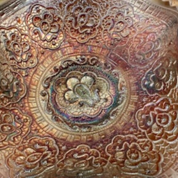 Fenton Persian Medallion Amethyst Carnival Glass Dish Purple Blue Gold Iridescen - Picture 2 of 4